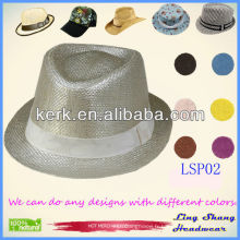 LSP02 ningbo 2014 Belle élégante ruban Fedora 100% paille en paille élégat bon marché chapeau de paille en papier fedora